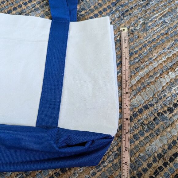 Canvas Tote Blue White Bag Reusable Washable Foldable Grocery Errand 16x10x6 Sat - Picture 6 of 8